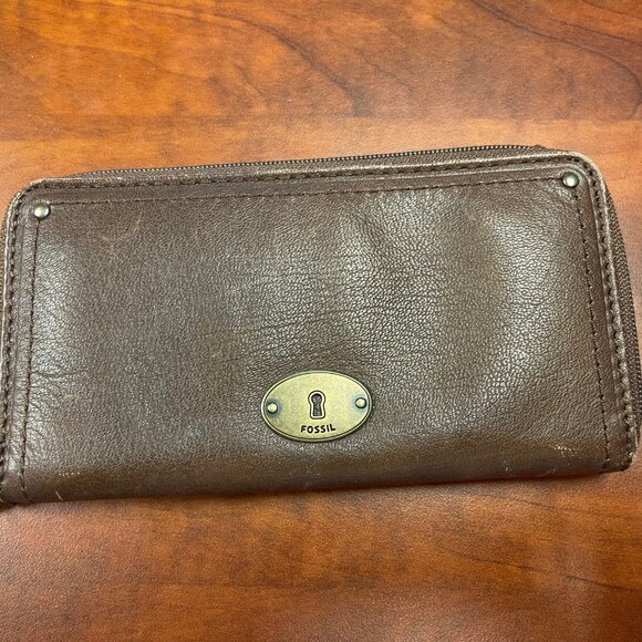 FOSSIL Ladies Leather Clutch Purse Envelope Wallet - Picture 1 of 4